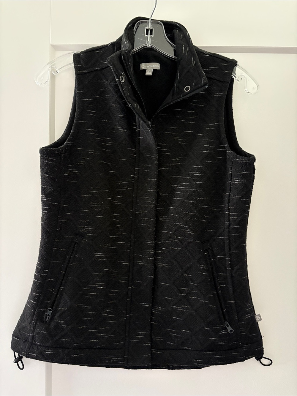 Talbots Black Quilted Sleeveless Vest with Stand Collar